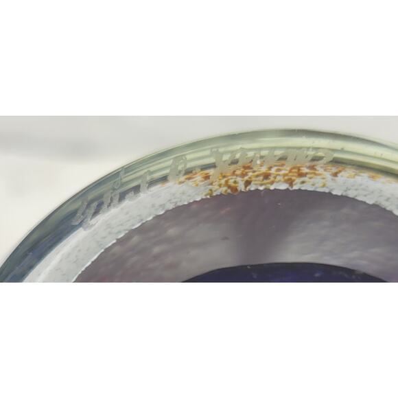 VTG Earl O James Paperweight 3" Blue Gold Flecks Handblown Art Glass Signed '99 - Picture 5 of 16